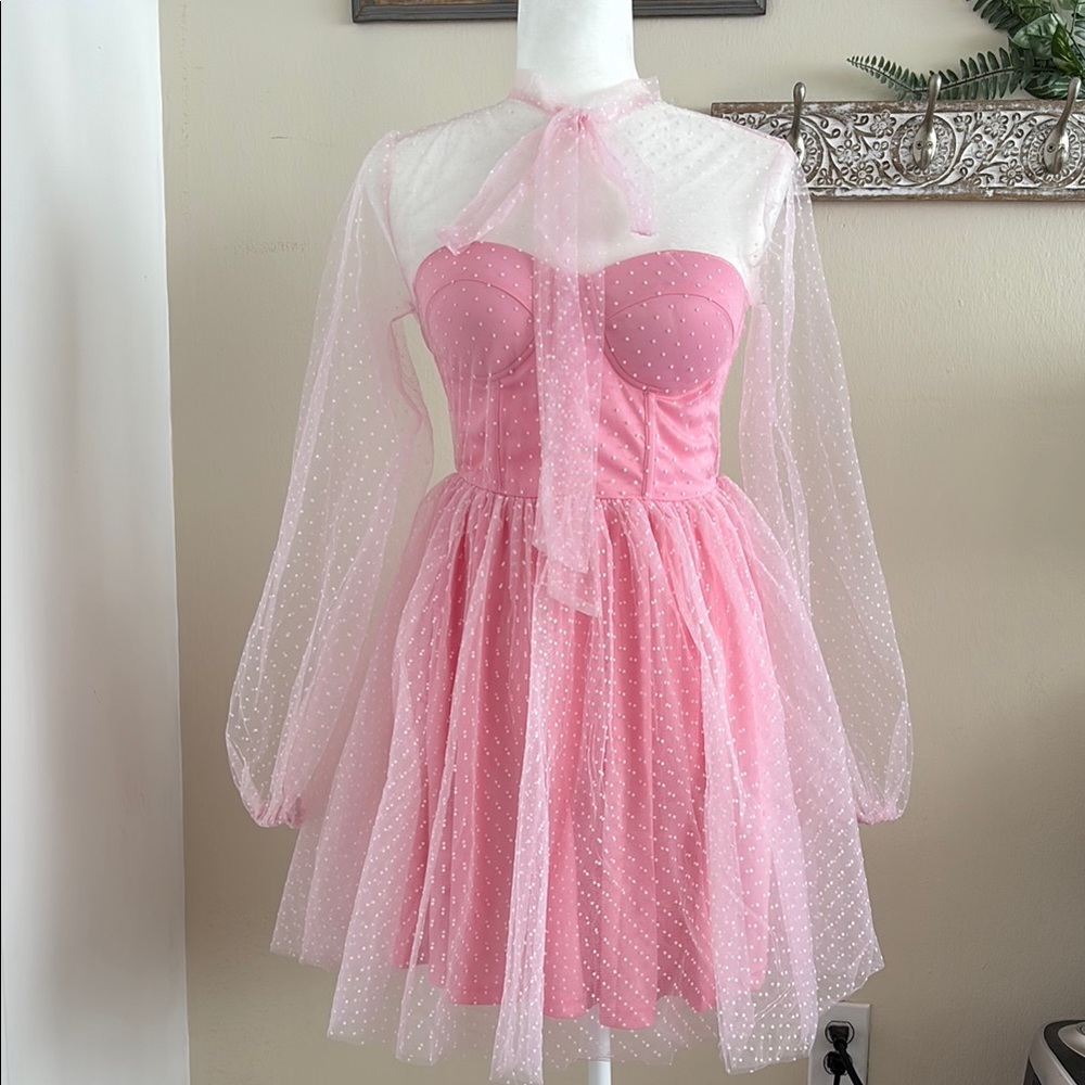 Pink Sheer Polka Dot Dress